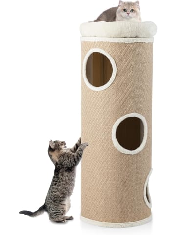 Katzenbaum Kratztonne 4 Ebenen 113 cm hoch in Braun