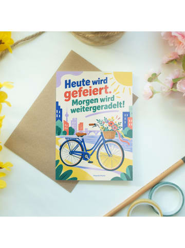 Grußkarte Fahrrad modern Design mit Spruch in Weiß