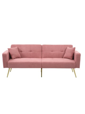 2 Sitzer Sofa in Rosa mit Bettfunktion goldenen Beinen und Seitentaschen