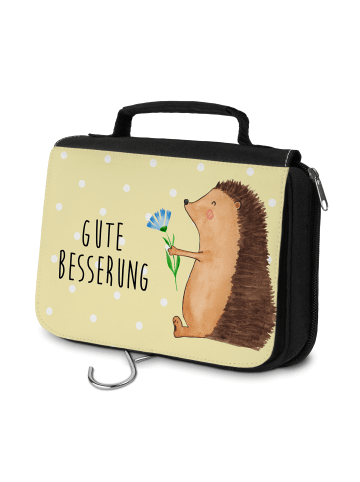 Kulturbeutel Igel Blumen mit Spruch in Gelb Pastell