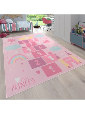 Kinderteppich waschmaschinenwaschbar Prinzessinnen‑Hüpfkästchen in Pink