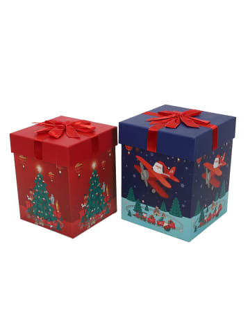 Zwei Geschenkboxen mit Weihnachtsmann-Motiv in Dunkelblau, 26 / 23 cm