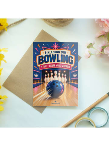 Geburtstagskarte Bowling Einladung Farbenfroh D... in Weiß