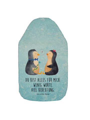 Wärmflasche Pinguin Pärchen mit Spruch in Eisblau