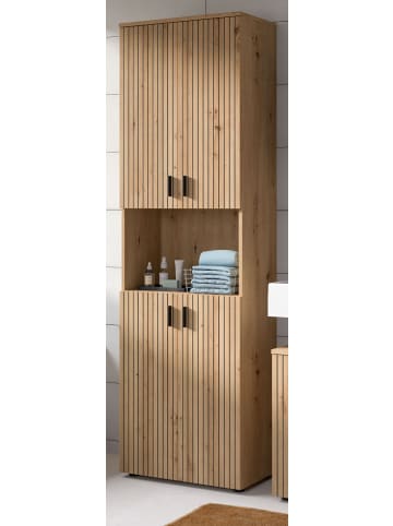 Hochschrank Eiche Artisan 60 x 192 cm, Badezimmer Schrank mit 8 Fächern