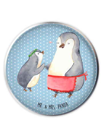 Waschbecken Stöpsel Pinguin mit Kind ohne Spruch in Blau Pastell