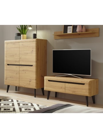 Wohnwand 3-teilig Eiche Artisan, schwarz 234 cm, Schrankwand skandinavisch