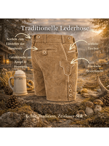 Lederhose Kurz Echtleder HK1 in Hellbraun