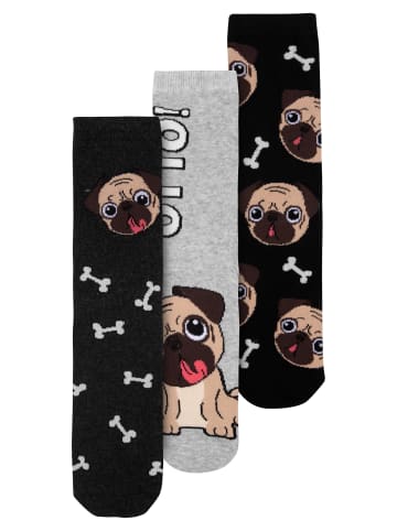 3er Pack Bastian Bielendorfer Mops Otto! Socken Sneaker Strümpfe in grau