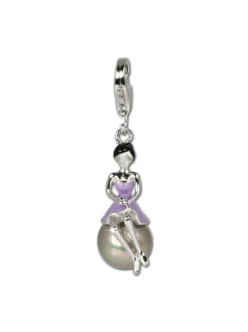 Anhänger Silber 925 Sterling Silber Mädchen auf Kugel Charmsanhänger