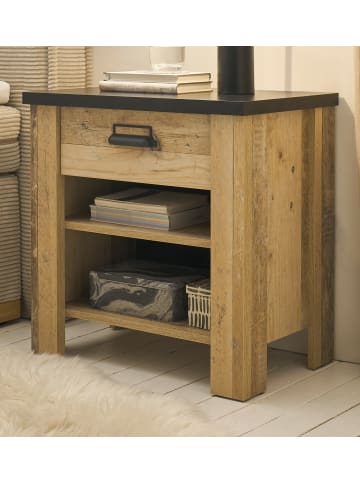 Nachttisch Used Wood hell, dunkles Grau 60 x 61 cm, Nachtkommode mit Soft-Close