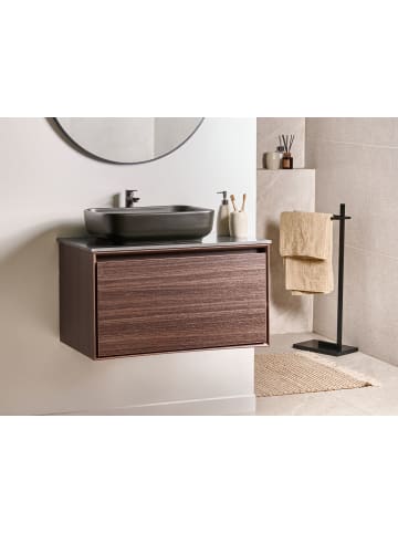 2-tlg Badezimmerschrank mit Waschbecken ARICA in Braun/Schwarz