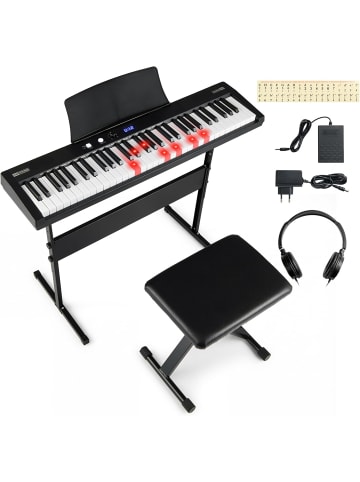 Keyboard Piano 61 Tasten mit Hocker in Schwarz