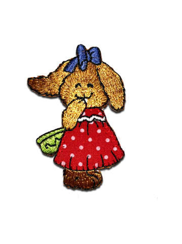 Hase Tier rotes KleidApplikation Bügelbild inGrau