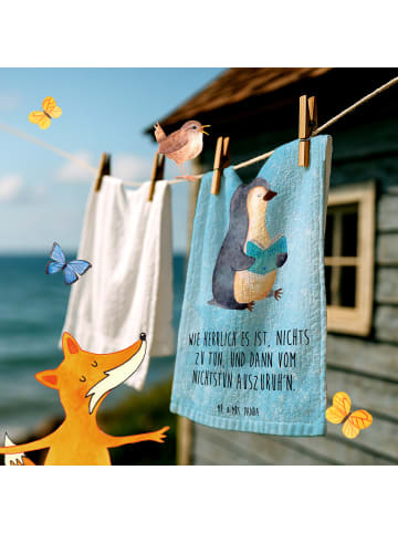 Handtuch Pinguin Buch mit Spruch in Eisblau