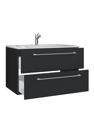 2-tlg. Waschplatz Waschtisch Badinos 2 Schublade in Schwarz
