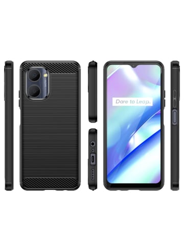 Carbon Case Hülle kompatibel mit Realme C33 5G Schwarz in Schwarz