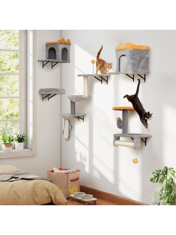6 tlg. Kletterwand Katzen Kratzbaum in Grau