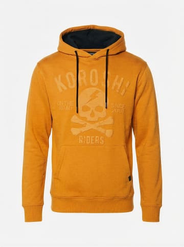 Känguru mit Basic-Print Baumwoll-Hoodie in gelb