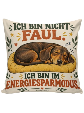 Kissen 40x40 Dackel gemütlich Design mit Spruch in Weiß
