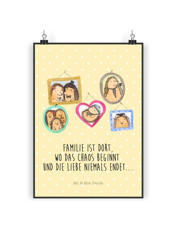 Wandbild Igel Familie mit Spruch in Gelb Pastell