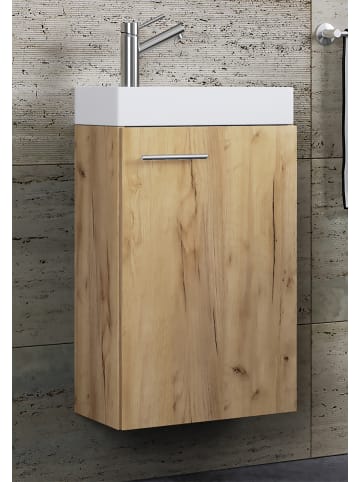 2-tlg. Gäste WC Waschplatz Waschtisch schmal Slito in Honig-Eiche