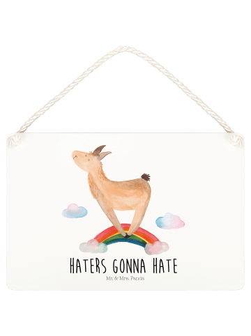 Deko Schild Lama Regenbogen mit Spruch in Weiß