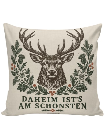 Kopfkissen Rothirsch Handgeschnitzt Design mit ... in Weiß
