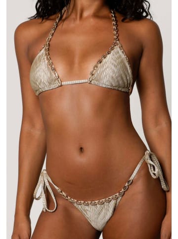 Bikinihose Gold Shells Trim Edge Tie Side in Stone