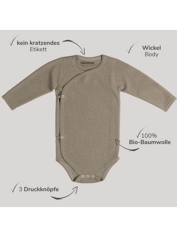 Baby Wickelbody aus 100% Bio-Baumwolle langarm gerippt Simply Taupe