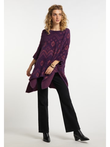 Damen Poncho in Dunkellila Mehrfarbig