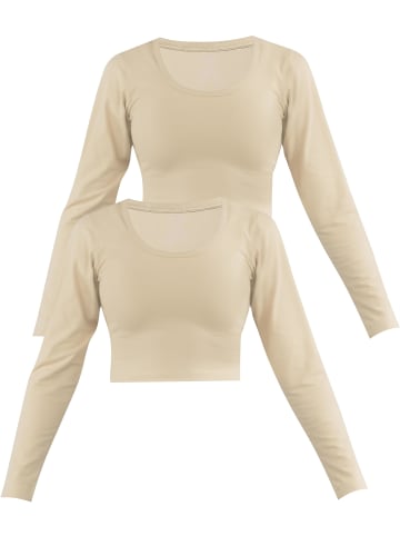 2 x Damen crop Langarmshirt Nerja in Beige