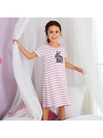Single-Jersey Kinder-Nachthemd in rosa/weiß/grau