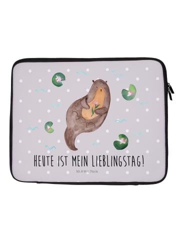 Laptop Tasche Otter Seerose mit Spruch in Grau Pastell