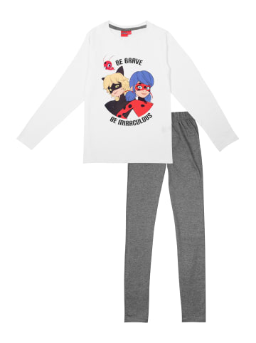 Miraculous Ladybug Schlafanzug Pyjama Set Langarm Oberteil mit Hose in weiß/grau