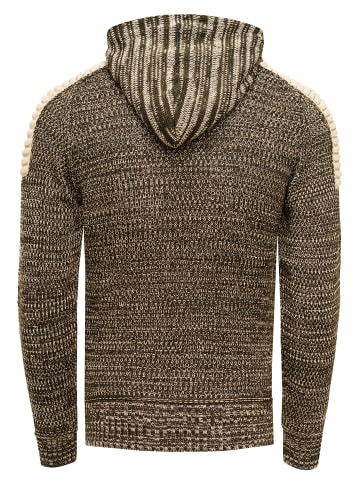 1/2 Zip Grobstrick Kontrast Kapuzen-Pullover in Khaki