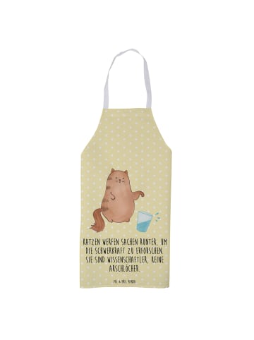 Kochschürze Katze Wasserglas mit Spruch in Gelb Pastell