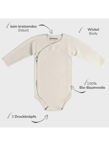 Baby Wickelbody aus 100% Bio-Baumwolle langarm gerippt Coconut Milk