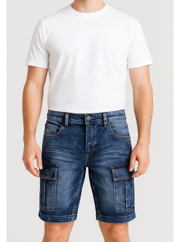 Stretch Denim Cargo Bermuda mit Knopfleiste in Dunkelblau