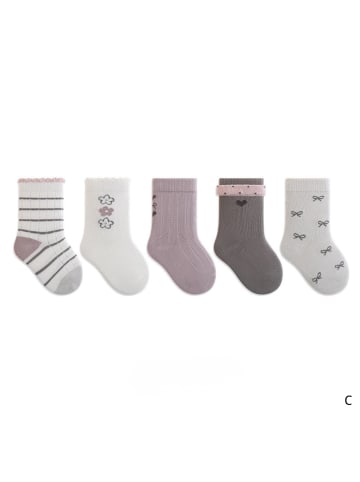 5er-Pack Kinder­socken mit grauviolettem Schleifen-Motiv