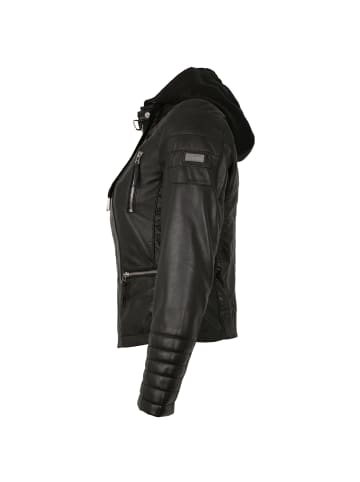 Lederjacke Lammnappa Kapuze in Schwarz