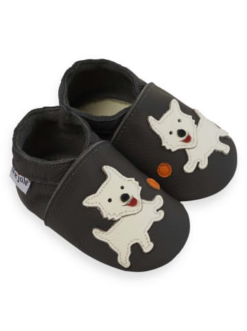 Schwarze Babyschuhe aus Leder für Kleinkinder, rutschfeste Sohlen - Welpenmuster