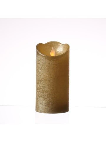 LED Kerze mit beweglicher Flamme Echtwachs Rustik-Optik H: 15cm in gold