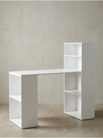 Schreibtisch WL5.692 mit Regal 120 x 120 x 53 cm Matt Holz in Weiß