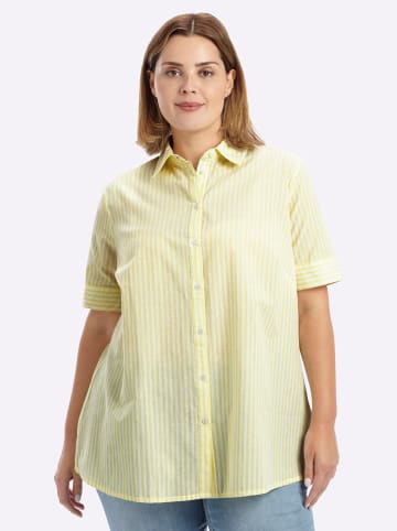 Kurzarm-Bluse in zitrone-weiß-gestreift