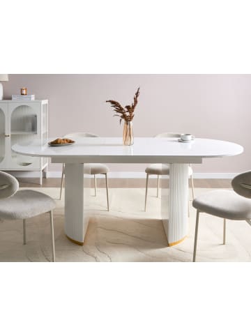 Ausziehbarer Tisch DULVERTON in Weiß/Gold - (W) 90 x (H) 75 x (L) 160 cm