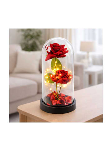 Ewige 2 Rosen Glaskuppel LED Rot 21 cm Geschenk