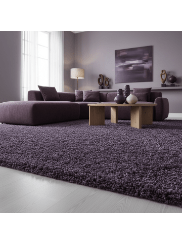 Teppich Hochflor Shaggy Waschbar Einfarbig SPREE Strapazierfähig in VIOLETT