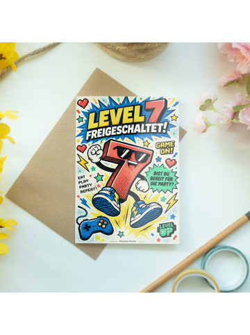 Geburtstagskarte Zahl 7 dynamisch Design mit Sp... in Weiß