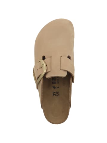 Clogs Boston Big Buckle Nubukleder schmal in beige